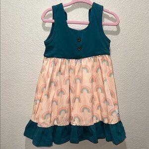 Charming Teal and Rainbow Kids Dress